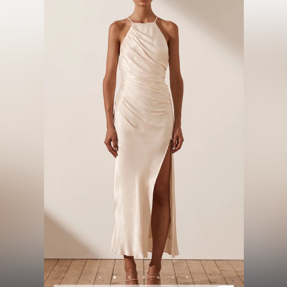 NWT Shona Joy La Lune Gathered Square Neck Bias Dress in Cream